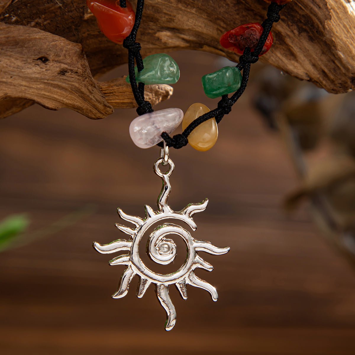 Boho Sun Charm Turquoise Stone Wax Cord Bracelet - ArtGalleryZen
