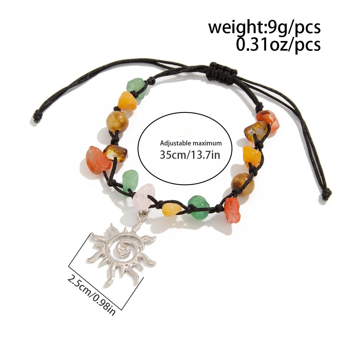 Boho Sun Charm Turquoise Stone Wax Cord Bracelet - ArtGalleryZen