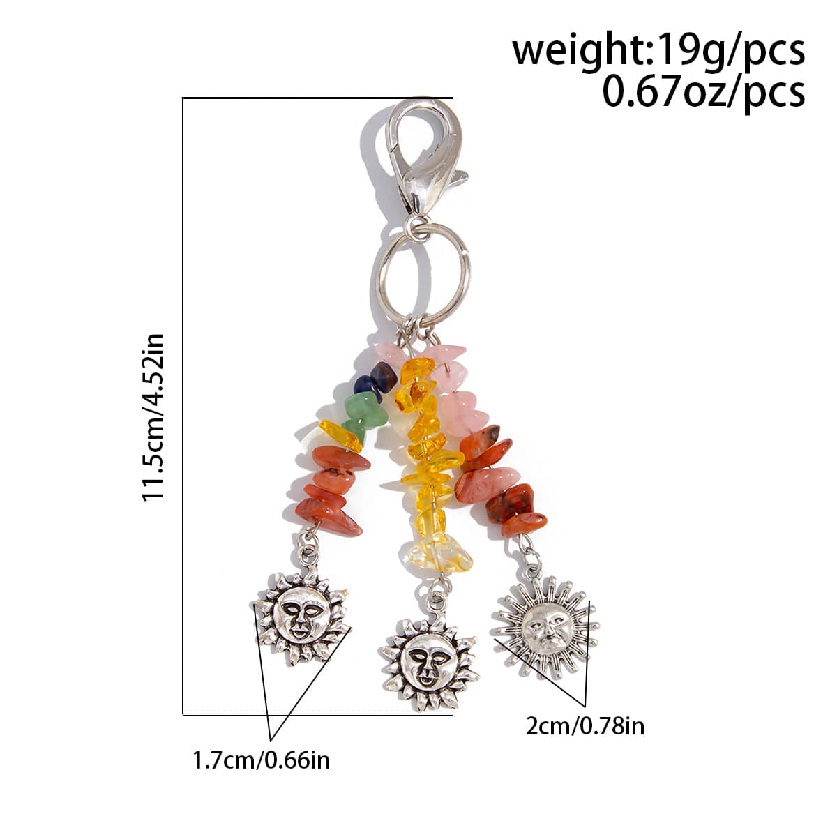 Boho Sun Pendant Colorful Turquoise Stone Chain Keychain - ArtGalleryZen