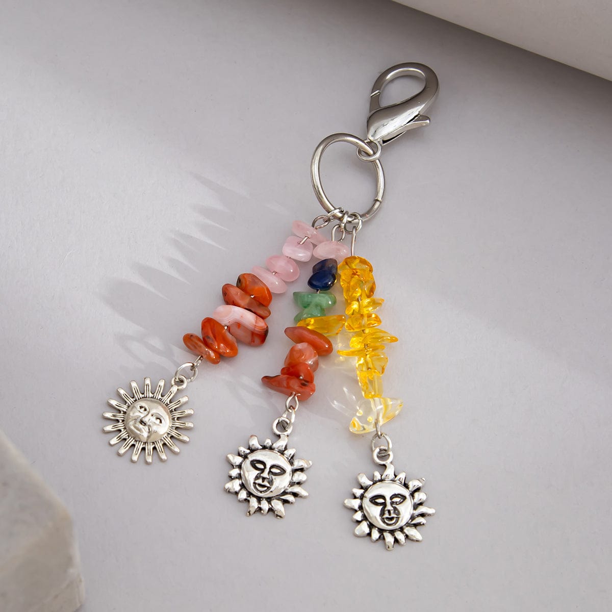 Boho Sun Pendant Colorful Turquoise Stone Chain Keychain - ArtGalleryZen