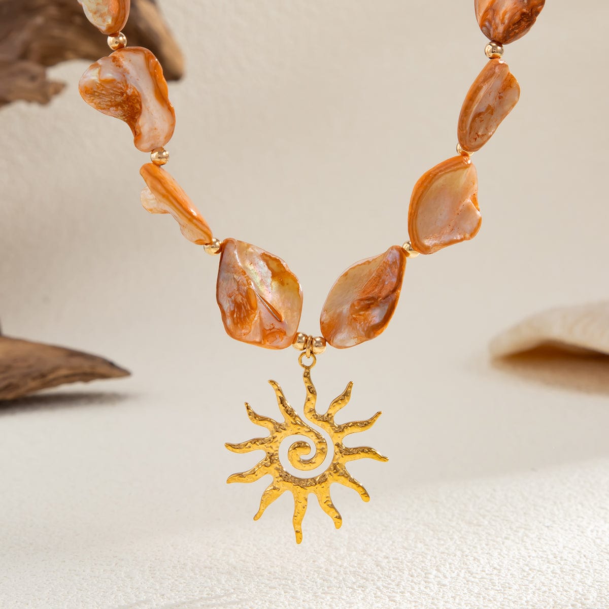 Boho Sun Pendant Natural Shell Necklace - ArtGalleryZen