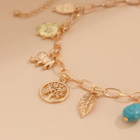 Thumbnail for Boho Tree Owl Elephant Turquoise Pendant Necklace - ArtGalleryZen