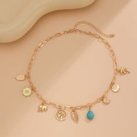 Thumbnail for Boho Tree Owl Elephant Turquoise Pendant Necklace - ArtGalleryZen