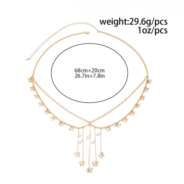 Boho Trendy Layered Butterfly Pearl Tassel Belly Chain