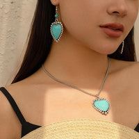 Thumbnail for Boho Turquoise Heart Charm Necklace Earrings Set