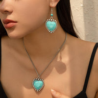 Thumbnail for Boho Turquoise Heart Charm Necklace Earrings Set