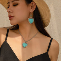 Thumbnail for Boho Turquoise Heart Charm Necklace Earrings Set