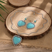 Thumbnail for Boho Turquoise Heart Charm Necklace Earrings Set