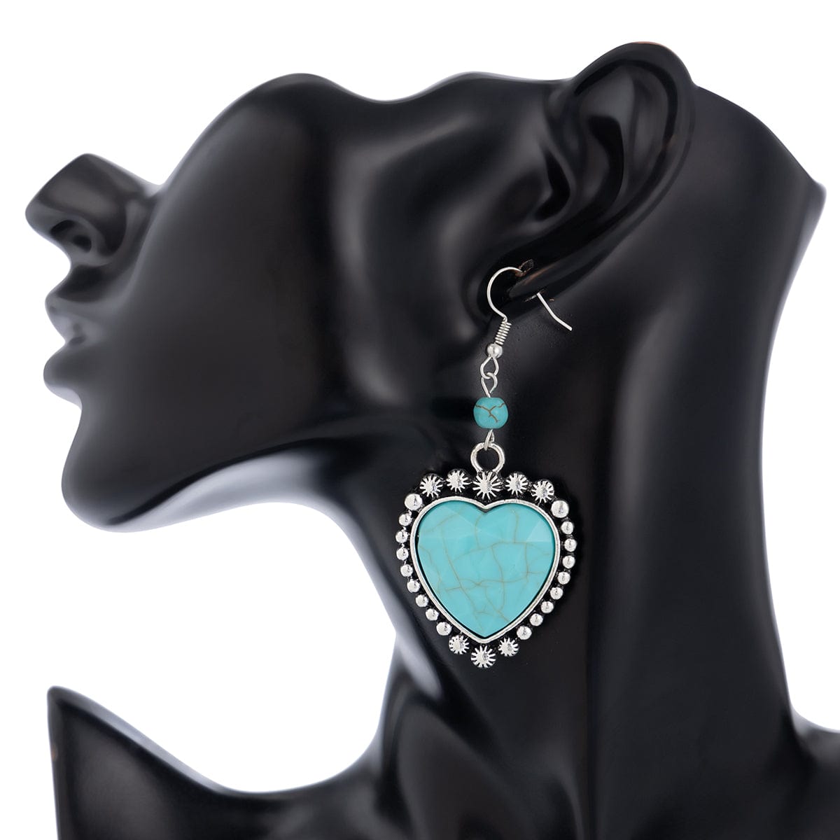 Boho Turquoise Heart Charm Necklace Earrings Set