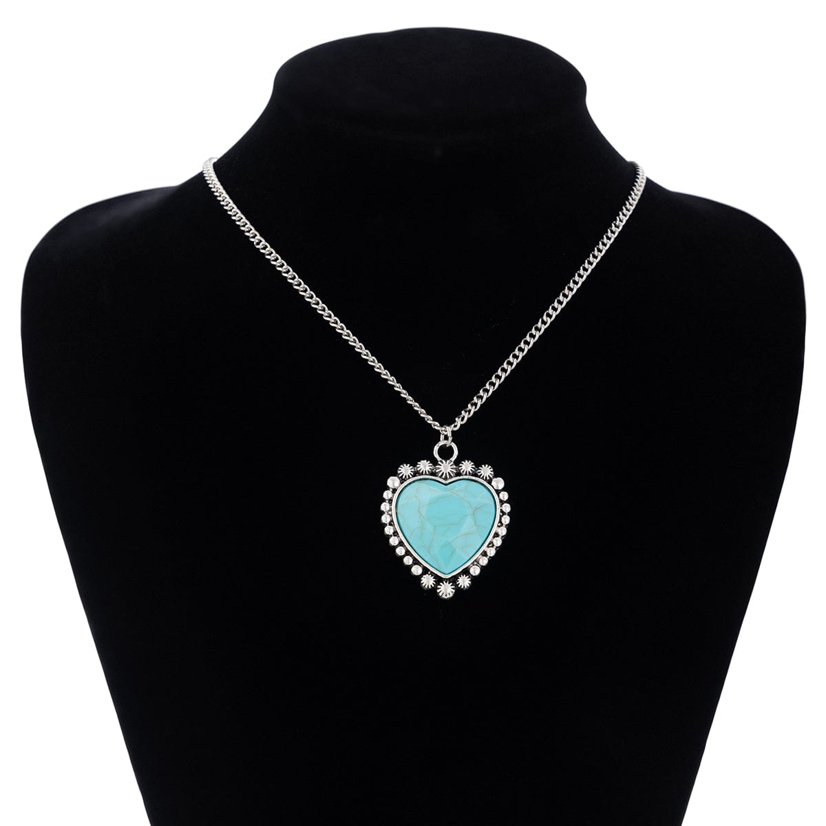 Boho Turquoise Heart Charm Necklace Earrings Set