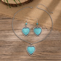 Thumbnail for Boho Turquoise Heart Charm Necklace Earrings Set