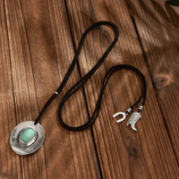 Thumbnail for Boho Turquoise Inlaid Cowboy Hat Boot Horseshoe Pendant Velvet Necklace - ArtGalleryZen