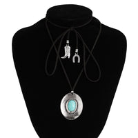 Thumbnail for Boho Turquoise Inlaid Cowboy Hat Boot Horseshoe Pendant Velvet Necklace - ArtGalleryZen