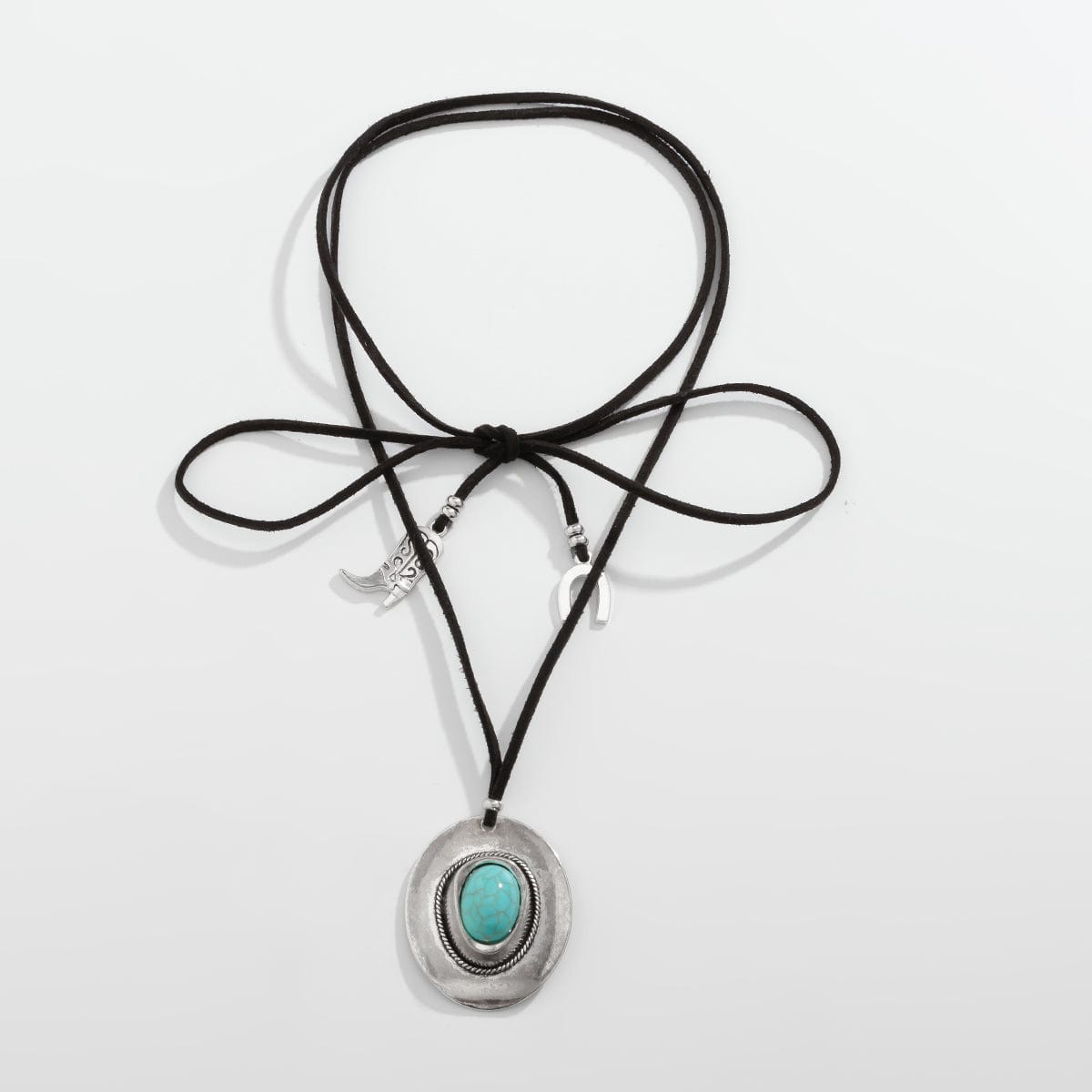 Boho Turquoise Inlaid Cowboy Hat Boot Horseshoe Pendant Velvet Necklace - ArtGalleryZen