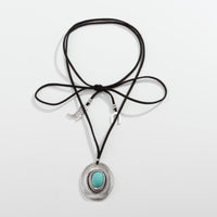 Thumbnail for Boho Turquoise Inlaid Cowboy Hat Boot Horseshoe Pendant Velvet Necklace - ArtGalleryZen