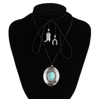 Thumbnail for Boho Turquoise Inlaid Cowboy Hat Boot Horseshoe Pendant Velvet Necklace