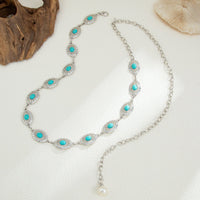 Thumbnail for Boho Turquoise Inlaid Floral Oval Disk Waist Chain - ArtGalleryZen