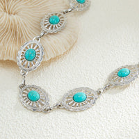 Thumbnail for Boho Turquoise Inlaid Floral Oval Disk Waist Chain - ArtGalleryZen