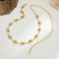 Thumbnail for Boho Turquoise Inlaid Floral Oval Disk Waist Chain - ArtGalleryZen