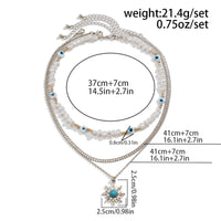 Thumbnail for Boho Turquoise Sun Pendant Evil Eye Pearl Chain Necklace Set - ArtGalleryZen