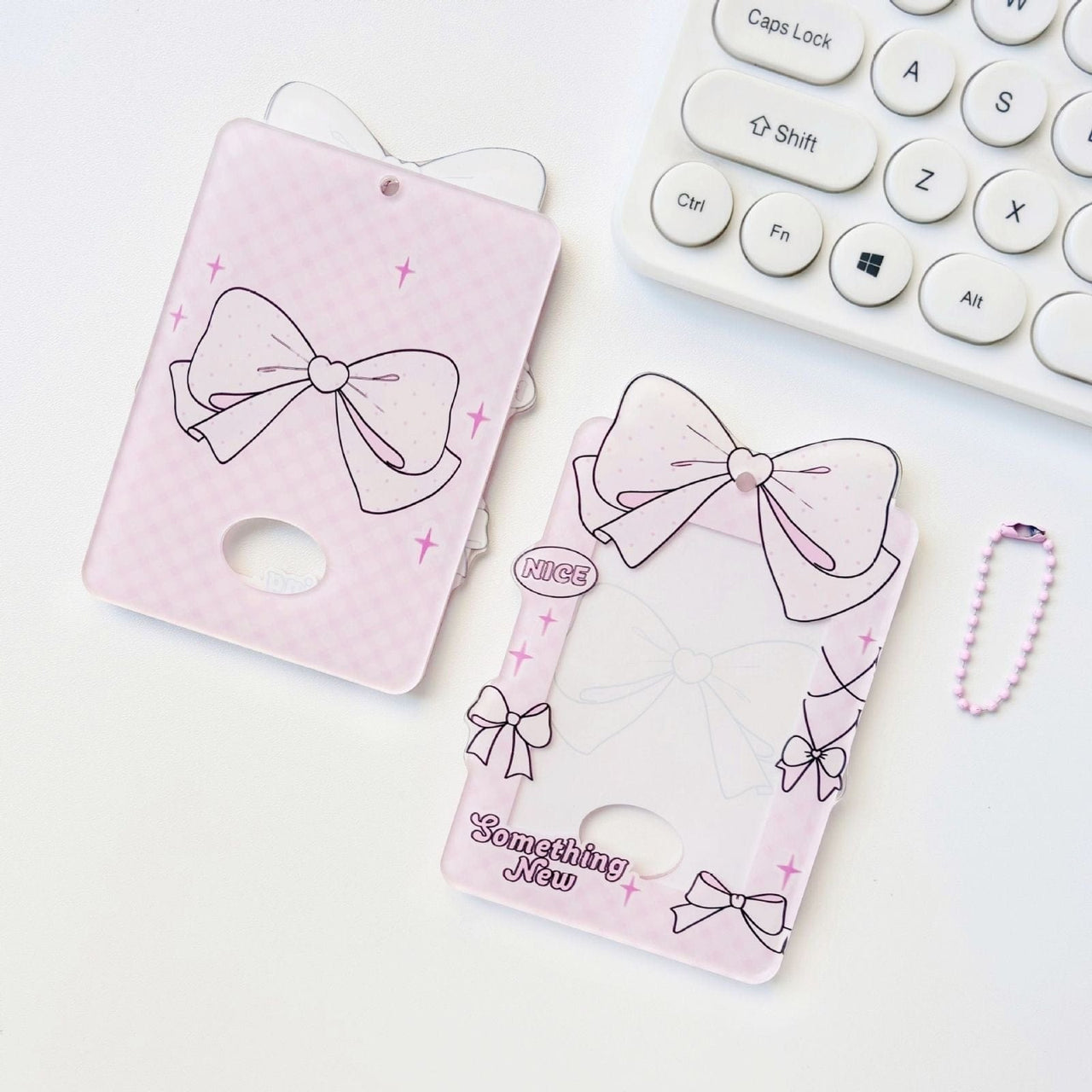 Bowknot Polka Dots Kpop Keychain Acrylic Photocard Holder - ArtGalleryZen