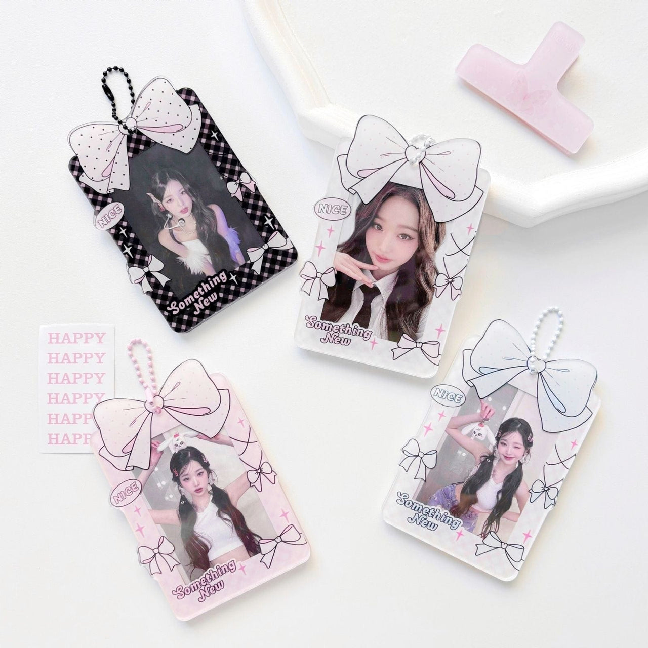 Bowknot Polka Dots Kpop Keychain Acrylic Photocard Holder - ArtGalleryZen