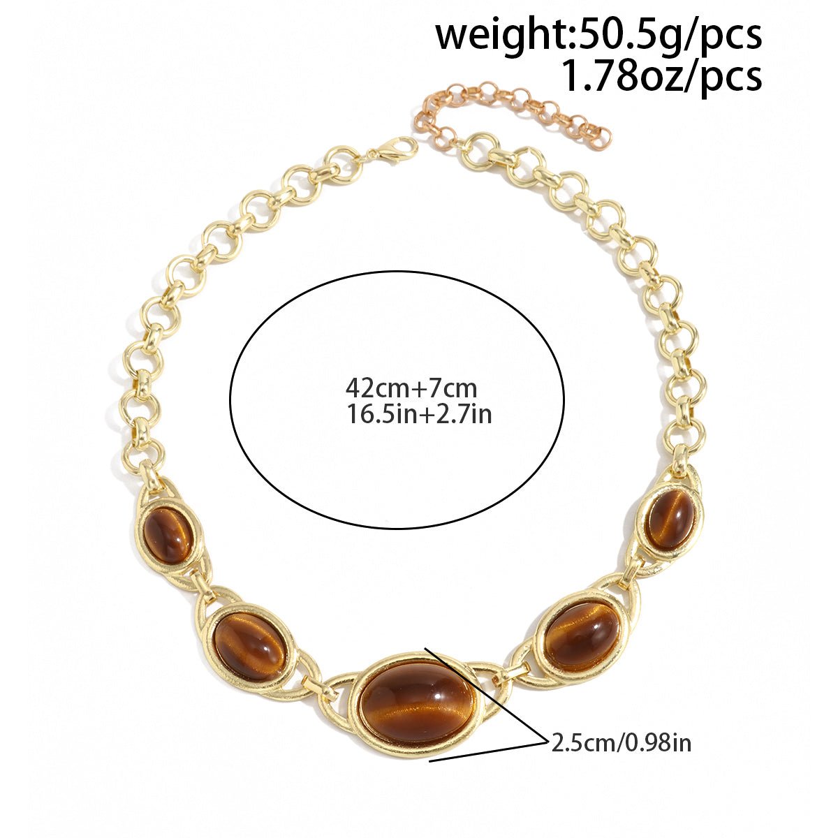 Brown Resin Inlaid Curb Chain Choker Necklace Chunky Statement Jewelry - ArtGalleryZen