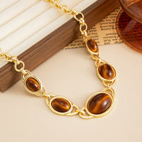Thumbnail for Brown Resin Inlaid Curb Chain Choker Necklace Chunky Statement Jewelry - ArtGalleryZen