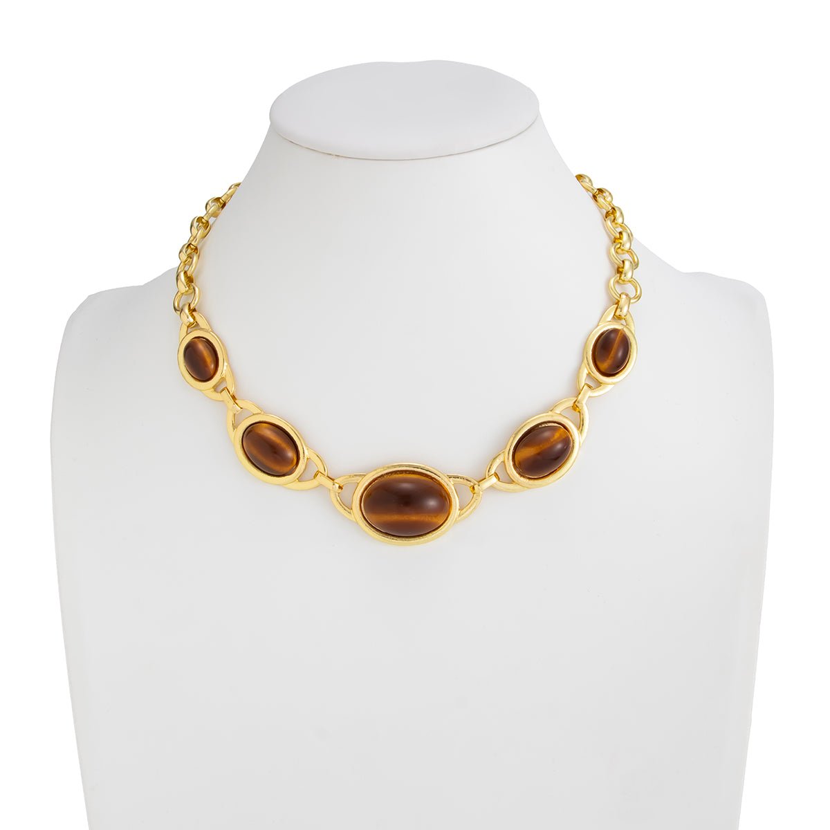 Brown Resin Inlaid Curb Chain Choker Necklace Chunky Statement Jewelry - ArtGalleryZen