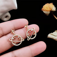 Thumbnail for Celestial Crystal Saturn Gold Earrings - ArtGalleryZen