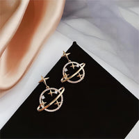 Thumbnail for Celestial Crystal Saturn Gold Earrings - ArtGalleryZen