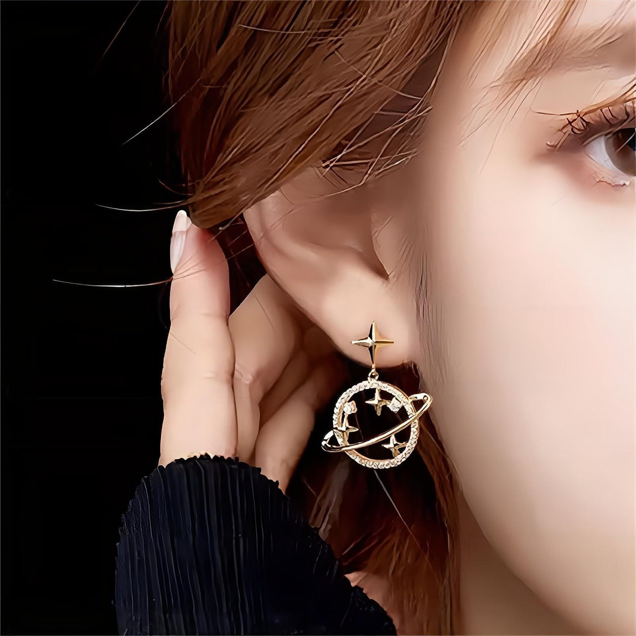 Celestial Crystal Saturn Gold Earrings - ArtGalleryZen