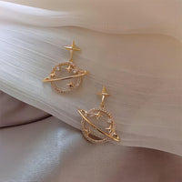 Thumbnail for Celestial Crystal Saturn Gold Earrings - ArtGalleryZen