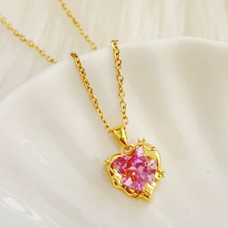 Celestial Pink Heart Pendant Necklace - ArtGalleryZen