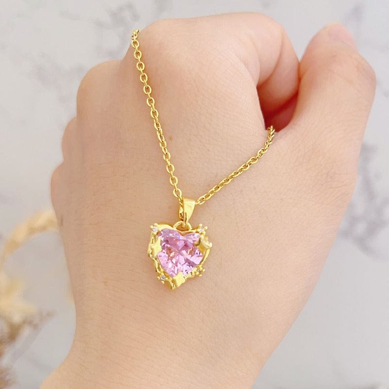 Celestial Pink Heart Pendant Necklace - ArtGalleryZen