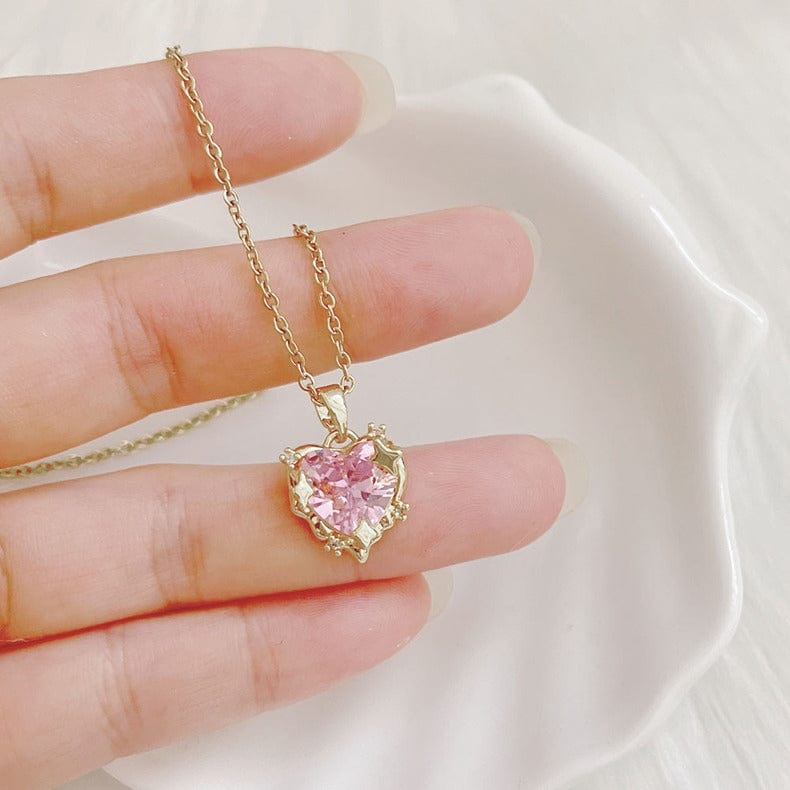 Celestial Pink Heart Pendant Necklace - ArtGalleryZen