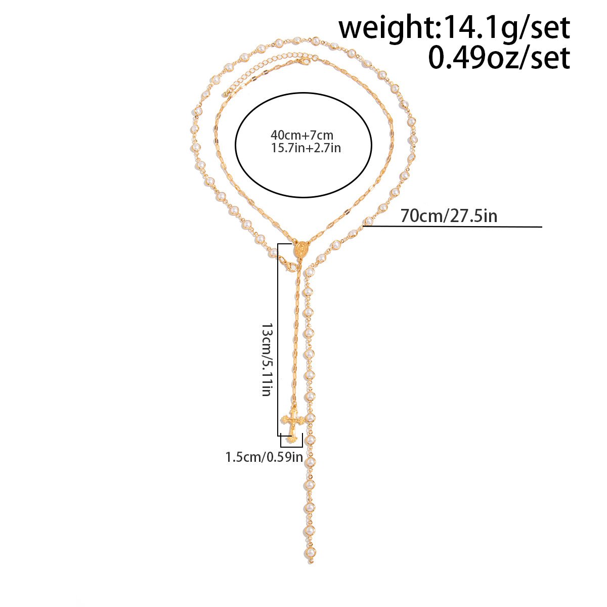 Charming 2pcs Cross Pendant Pearl Chain Y Necklace Set - ArtGalleryZen