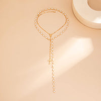 Thumbnail for Charming 2pcs Cross Pendant Pearl Chain Y Necklace Set - ArtGalleryZen