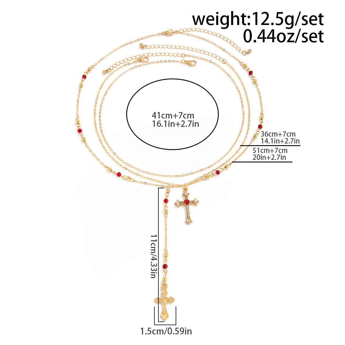 Charming 3pcs Rhinestone Inlaid Cross Pendant Y Necklace Set - ArtGalleryZen