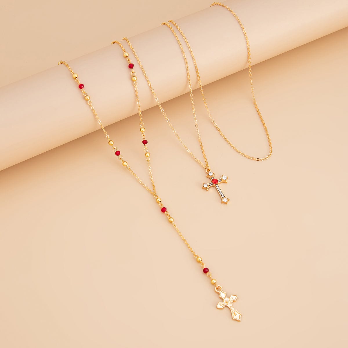 Charming 3pcs Rhinestone Inlaid Cross Pendant Y Necklace Set - ArtGalleryZen