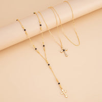 Thumbnail for Charming 3pcs Rhinestone Inlaid Cross Pendant Y Necklace Set - ArtGalleryZen