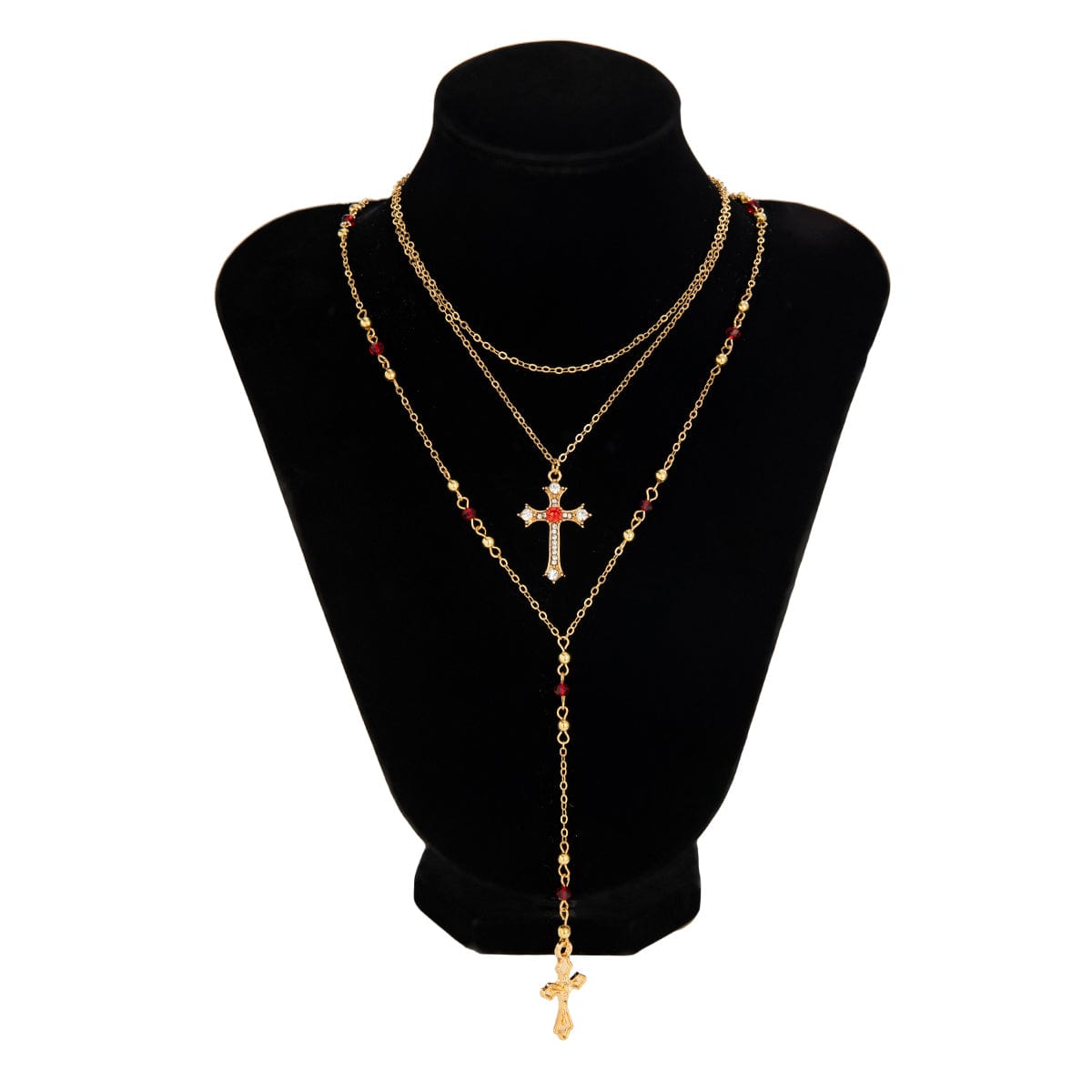 Charming 3pcs Rhinestone Inlaid Cross Pendant Y Necklace Set - ArtGalleryZen