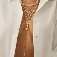 Thumbnail for Charming 4pcs Cross Pendant Pearl Long Chain Y Necklace Set - ArtGalleryZen