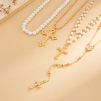 Thumbnail for Charming 4pcs Cross Pendant Pearl Long Chain Y Necklace Set - ArtGalleryZen