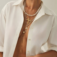 Thumbnail for Charming 4pcs Cross Pendant Pearl Long Chain Y Necklace Set - ArtGalleryZen