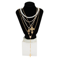 Thumbnail for Charming 4pcs Cross Pendant Pearl Long Chain Y Necklace Set - ArtGalleryZen