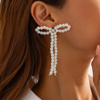 Thumbnail for Charming Bowknot Pearl Long Chain Earrings