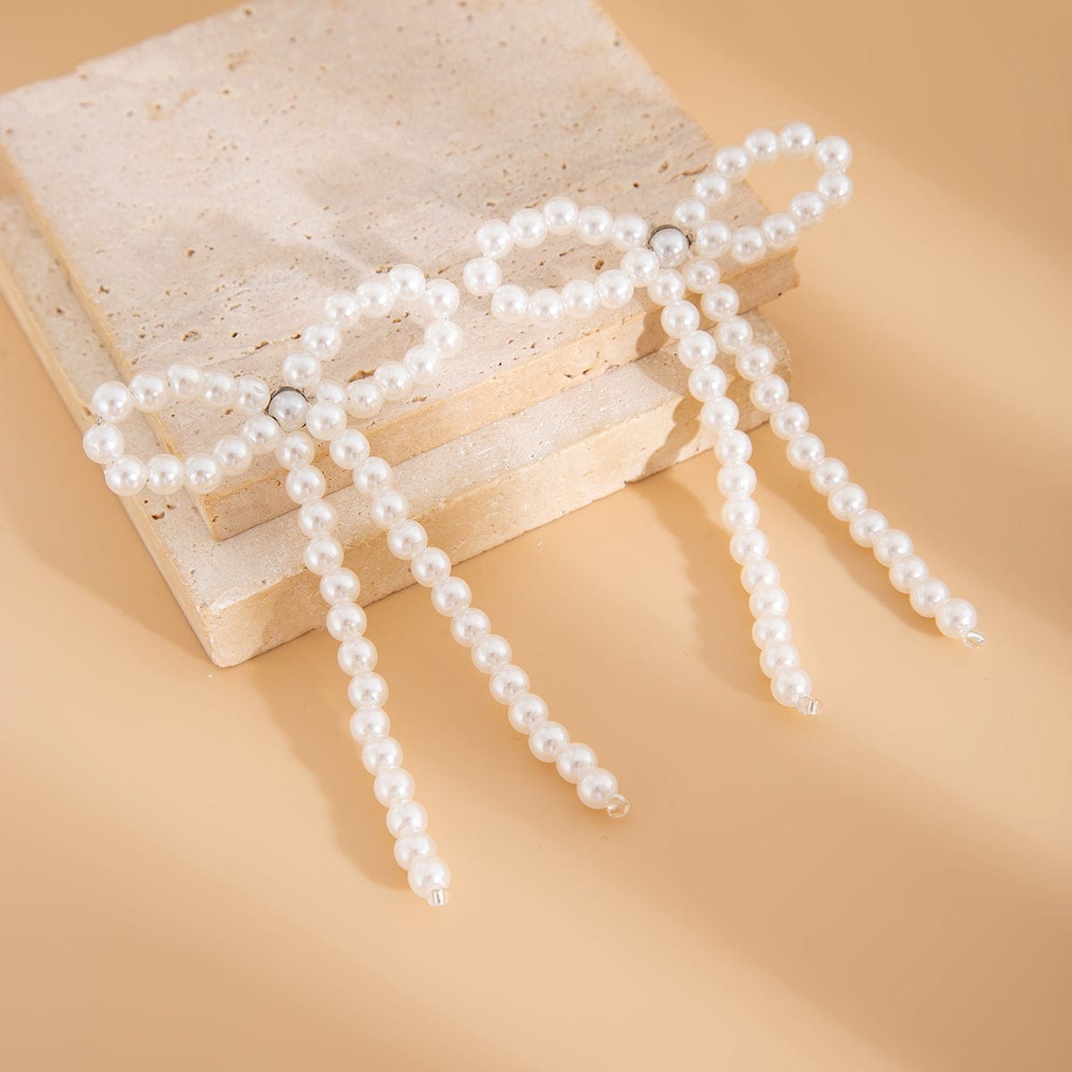 Charming Bowknot Pearl Long Chain Earrings