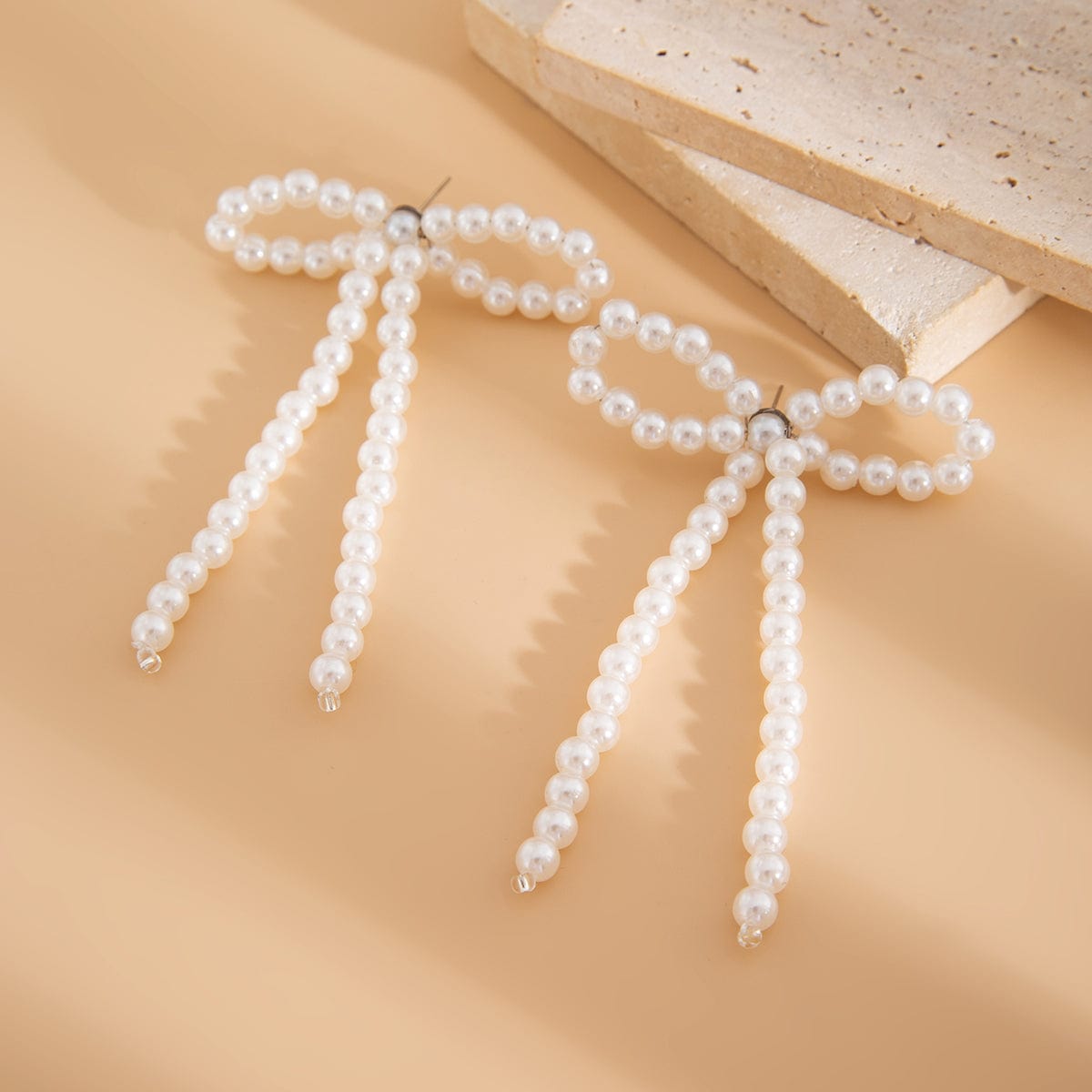 Charming Bowknot Pearl Long Chain Earrings