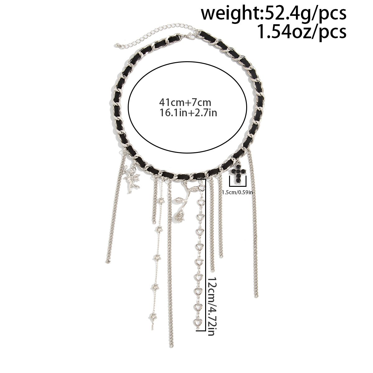 Charming Cupid Rose Heart Star Tassel Velvet Necklace - ArtGalleryZen